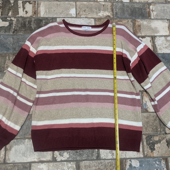 Thyme + Honey Women's Medium Pink/Brown Stripes Crewneck Relaxed Fit Sweater - Picture 4 of 7